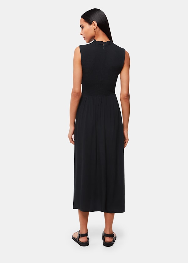 Black Heidi Shirred Bodice Dress